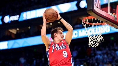 Mac McClung #9 of the Philadelphia 76ers dunks the ball in the 2023 NBA All Star AT&T Slam Dunk Contest at Vivint Arena. (Getty Images via AFP) Mac McClung #9 of the Philadelphia 76ers dunks the ball in the 2023 NBA All Star AT&T Slam Dunk Contest at Vivint Arena. (Getty Images via AFP)