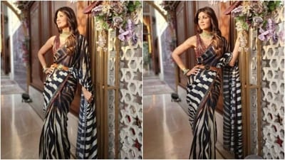 Shilpa Shetty’s monochrome chiffon saree is the glam update to ethnic fashion (Instagram/@theshilpashetty) Shilpa Shetty’s monochrome chiffon saree is the glam update to ethnic fashion (Instagram/@theshilpashetty)