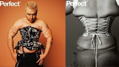 Sam Smith wore a corset for their latest photoshoot for a magazine. Sam Smith wore a corset for their latest photoshoot for a magazine.