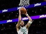 Jayson Tatum #0 of the Boston Celtics goes to the basket during the second quarter at TD Garden Jayson Tatum #0 of the Boston Celtics goes to the basket during the second quarter at TD Garden