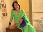 Neena Gupta stuns in stylish blouse and saree by daughter Masaba Gupta. 