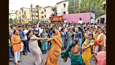BJP workers celebrate after retaining Chinchwad seat. (HT PHOTO) BJP workers celebrate after retaining Chinchwad seat. (HT PHOTO)