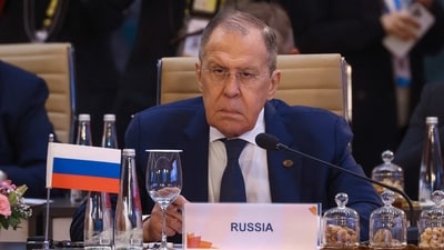 Russian Foreign Minister Sergei Lavrov attends the G20 foreign ministers' meeting in New Delhi, (Reuters)