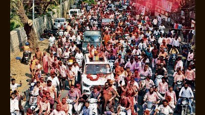 MVA supporters and Ravindra Dhangekar celebrate historic win near the counting centre at Koregaon Park on Thursday. (Rahul Raut/HT PHOTO) MVA supporters and Ravindra Dhangekar celebrate historic win near the counting centre at Koregaon Park on Thursday. (Rahul Raut/HT PHOTO)