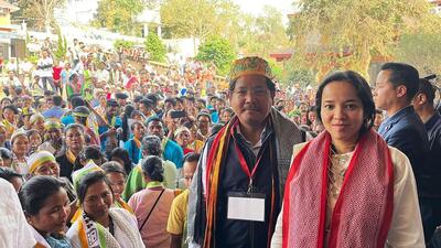 NPP supporters celebrate Conrad Sangma's victory in state assembly elections in South Tura constituency on Thursday. (ANI) NPP supporters celebrate Conrad Sangma's victory in state assembly elections in South Tura constituency on Thursday. (ANI)