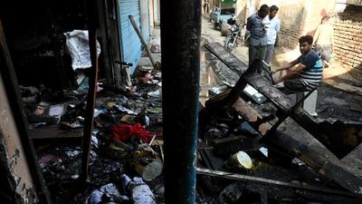 Noida, India- March 02, 2023: Two people were injured when a fire broke out due to short circuit at a dry-cleaning store at Gijhor Village sector 53, in Noida, India, on Thursday, March 02, 2023. (Photo by Sunil Ghosh / Hindustan Times) To go with Snehil’s story