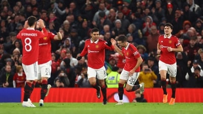 Soccer Football - FA Cup - Fifth Round - Manchester United v West Ham United - Old Trafford, Manchester, Britain - March 1, 2023 Manchester United's Casemiro celebrates scoring their first goal before it is disallowed after a VAR review REUTERS/Carl Recine (REUTERS)