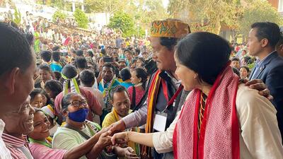 Supporters of National People's Party (NPP) celebrate Meghalaya chief minister Conrad Sangma's victory in the state assembly elections in South Tura constituency on Thursday. (ANI) Supporters of National People's Party (NPP) celebrate Meghalaya chief minister Conrad Sangma's victory in the state assembly elections in South Tura constituency on Thursday. (ANI)