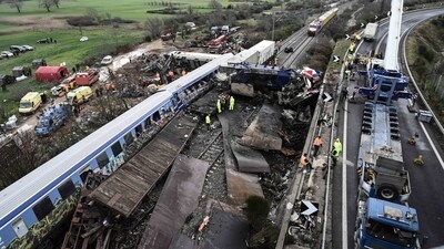 Greece Train Collision: The site of a crash, where two trains collided, is seen near the city of Larissa, Greece. (AFP) Greece Train Collision: The site of a crash, where two trains collided, is seen near the city of Larissa, Greece. (AFP)