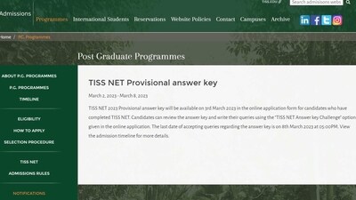 TISSNET answer key 2023 releasing tomorrow at admissions.tiss.edu TISSNET answer key 2023 releasing tomorrow at admissions.tiss.edu