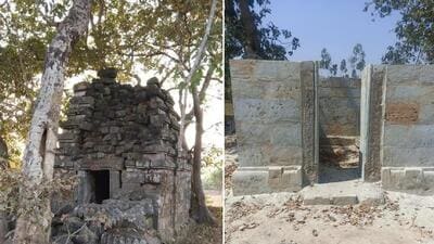 Vishnu temple at Gorahandi last year (left) vs now (right) (HT Photo) Vishnu temple at Gorahandi last year (left) vs now (right) (HT Photo)