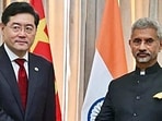 External affairs minister S Jaishankar with Chinese foreign minister Qin Gang on the sidelines of the G20 Foreign Ministers' Meeting in New Delhi on Thursday. (PTI Photo)