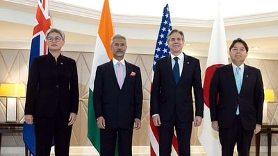 External Affairs Minister S Jaishankar, Australian Foreign Minister Penny Wong, United States Secretary of State Antony Blinken and Japan Foreign Minister Yoshimasa Hayashi in a picture after attending the Quad Foreign Ministers' Meet on the sidelines of the Raisina Dialogue 2023, in New Delhi. (Secretary Antony Blinken Twitter) External Affairs Minister S Jaishankar, Australian Foreign Minister Penny Wong, United States Secretary of State Antony Blinken and Japan Foreign Minister Yoshimasa Hayashi in a picture after attending the Quad Foreign Ministers' Meet on the sidelines of the Raisina Dialogue 2023, in New Delhi. (Secretary Antony Blinken Twitter)
