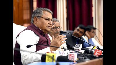 Bihar finance minister Vijay Kumar Choudhary addresses a press conference during the Budget Session of State Assembly on February 28. (ANI) Bihar finance minister Vijay Kumar Choudhary addresses a press conference during the Budget Session of State Assembly on February 28. (ANI)