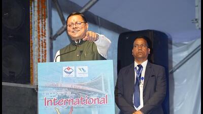 CM Pushkar Singh Dhami during the inauguration of the event. (HT) CM Pushkar Singh Dhami during the inauguration of the event. (HT)