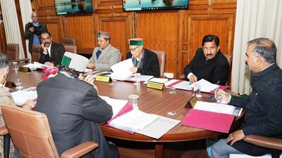 Chief minister Sukhvinder Singh Sukhu presiding over the cabinet meeting at the Himachal Pradesh secretariat in Shimla on Friday. (HT Photo) Chief minister Sukhvinder Singh Sukhu presiding over the cabinet meeting at the Himachal Pradesh secretariat in Shimla on Friday. (HT Photo)