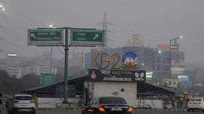 Gurugram, India-February 18, 2023: G20 logo installed at Delhi-Gurugram expressway near Ambience Mall, in Gurugram, India, on Saturday, 18 February 2023. (Photo by Parveen Kumar/Hindustan times)(Pic to go with Leena Dhankar's story) Gurugram, India-February 18, 2023: G20 logo installed at Delhi-Gurugram expressway near Ambience Mall, in Gurugram, India, on Saturday, 18 February 2023. (Photo by Parveen Kumar/Hindustan times)(Pic to go with Leena Dhankar's story)