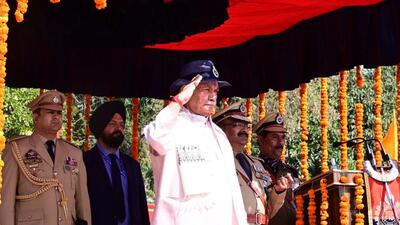 J&K lieutenant governor Manoj Sinha at the passing out parade of police constables in Kathua on Friday. (HT Photo) J&K lieutenant governor Manoj Sinha at the passing out parade of police constables in Kathua on Friday. (HT Photo)