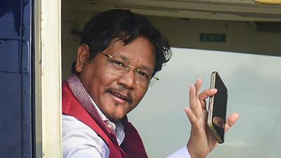 Meghalaya chief minister and NPP chief Conrad Sangma said he also staked claim to form the new government at his meeting with governor Phagu Chauhan. (PTI) Meghalaya chief minister and NPP chief Conrad Sangma said he also staked claim to form the new government at his meeting with governor Phagu Chauhan. (PTI)