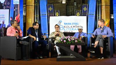 The Queersapien panel: (Left to Right) Sandip Roy, Sharif Rangnekar, Saurabh Kirpal, Sumita Beethi and Andrew Sean Greer (Courtesy Kolkata Literary Meet 2023)