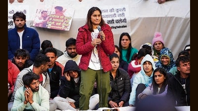 The wrestlers fought to have Babita Phogat on the independent investigating committee. She is a wrestler and cousin of Vinesh Phogat (centre), de facto leader of the movement. (PTI) The wrestlers fought to have Babita Phogat on the independent investigating committee. She is a wrestler and cousin of Vinesh Phogat (centre), de facto leader of the movement. (PTI)
