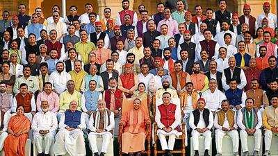 Uttar Pradesh legislative assembly members pose for a group photo on the last day of the budget session in Lucknow on Friday. (Deepak Gupta/HT Photo) Uttar Pradesh legislative assembly members pose for a group photo on the last day of the budget session in Lucknow on Friday. (Deepak Gupta/HT Photo)