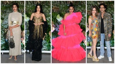 Shweta Bachchan, Natasa Stankovic, Neha Dhupia, Sussanne Khan and Ali Goni at Abu Jani Sandeep Khosla bash. (Varinder Chawla) Shweta Bachchan, Natasa Stankovic, Neha Dhupia, Sussanne Khan and Ali Goni at Abu Jani Sandeep Khosla bash. (Varinder Chawla)