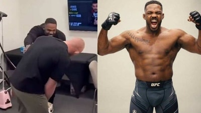 Jon Jones and Bo Nickal engaged in a friendly fight(left); Jon Jones (Twitter) Jon Jones and Bo Nickal engaged in a friendly fight(left); Jon Jones (Twitter)
