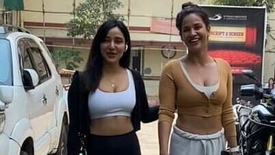Neha Sharma and Aisha Sharma were spotted at a gym in Bandra. Both of them smiled and posed for the paparazzi. 