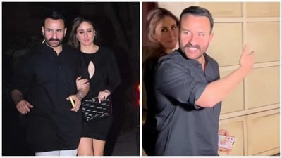 Saif Ali Khan with wife Kareena Kapoor outside their home. Saif Ali Khan with wife Kareena Kapoor outside their home.