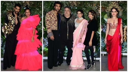Angad Bedi and Neha Dhupia, Meezaan Jafri and Radhika Merchant with Sandeep Khosla, Uorfi Javed at the bash. (Varinder Chawla) Angad Bedi and Neha Dhupia, Meezaan Jafri and Radhika Merchant with Sandeep Khosla, Uorfi Javed at the bash. (Varinder Chawla)