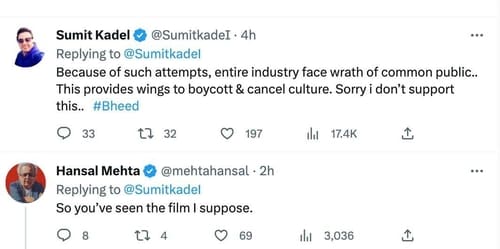 Hansal Mehta reacts to Sumit Kadel's tweet. Hansal Mehta reacts to Sumit Kadel's tweet.