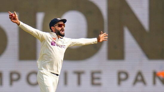 Virat Kohli appeals after taking a catch on Day 3 of the third Test between India and Australia at Holkar Cricket Stadium in Indore(PTI)