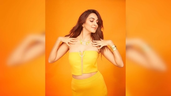 Kiara Advani's skirt is detailed with gradations of rib down the body and cut for a close fit with knee-high splits at the sides.&nbsp;(Instagram/@kiaraliaadvani)