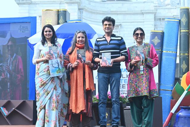 Left to Right: Anindita Ghose, Shabana Azmi, Vikas Khanna, and Mallika Sarabhai releasing the novel Imaginary Rain. (Courtesy Kolkata Literary Meet 2023)