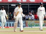 Australia's Marnus Labuschagne celebrates the team's win in the 3rd Test match against India, at Holkar Cricket Stadium, in Indore. Australia's Marnus Labuschagne celebrates the team's win in the 3rd Test match against India, at Holkar Cricket Stadium, in Indore.