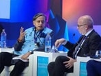 Congress MP Shashi Tharoor speaking at Raisina Dialogue on Saturday. 