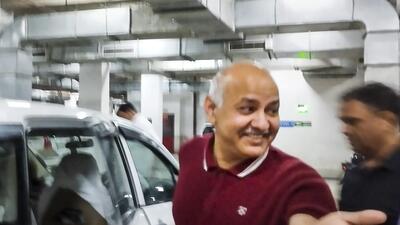 AAP leader Manish Sisodia after being produced in the Rouse Avenue Court in New Delhi on Saturday. (PTI) AAP leader Manish Sisodia after being produced in the Rouse Avenue Court in New Delhi on Saturday. (PTI)