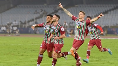 ATK Mohun Bagan's Hugo Boumous celebrates a goal against Odisha FC (ANI) ATK Mohun Bagan's Hugo Boumous celebrates a goal against Odisha FC (ANI)