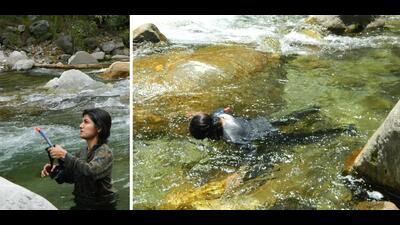 Aashna Sharma explores the lofty rapids. (Dr Vineet K Dubey) Aashna Sharma explores the lofty rapids. (Dr Vineet K Dubey)