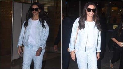 Deepika Padukone's playful denim outfit and no-makeup look at the airport. (HT Photo/Varinder Chawla) Deepika Padukone's playful denim outfit and no-makeup look at the airport. (HT Photo/Varinder Chawla)