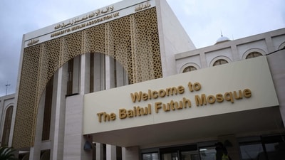 The entrance to the Baitul Futuh Mosque is pictured in Morden, south west London. (AFP) The entrance to the Baitul Futuh Mosque is pictured in Morden, south west London. (AFP)