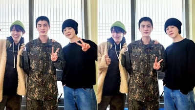 BTS' Jin meets J-Hope, Jimin as they visit him in military. BTS' Jin meets J-Hope, Jimin as they visit him in military.
