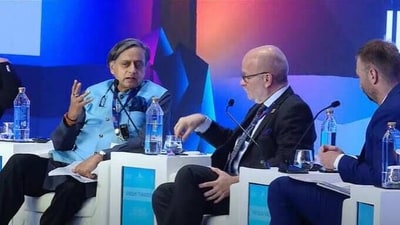 Congress MP Shashi Tharoor speaking at Raisina Dialogue on Saturday.