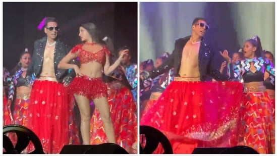 Akshay Kumar and Nora Fatehi during their performance in Atlanta.