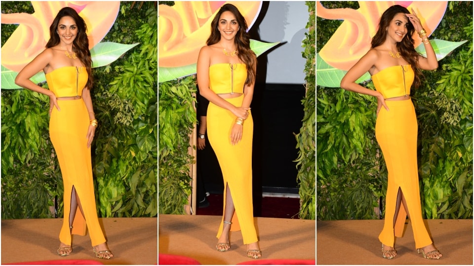 Kiara Advani looks stunning in an amber yellow outfit. (HT Photo/Varinder Chawla)