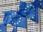 European Travel Information and Authorisation System: European Union flags flutter outside the EU Commission headquarters in Brussels, Belgium.