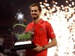 ATP 500 - Dubai Tennis Championships - The Dubai Duty Free Tennis Centre, Dubai, United Arab Emirates - March 4, 2023 Russia's Daniil Medvedev poses with trophy after winning his final match against Russia's Andrey Rublev REUTERS/Amr Alfiky