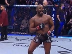 Screengrab of Jon Jones dancing merrily in the cage after lifting heavyweight title Screengrab of Jon Jones dancing merrily in the cage after lifting heavyweight title