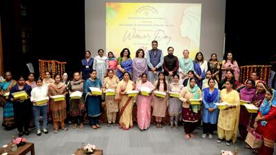 Attendees at the Chandigarh MC’s Women’s Day and Holi celebration. (HT Photo)